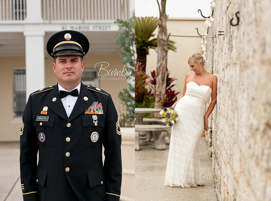 groom in dress blues bride at st. francis barracks