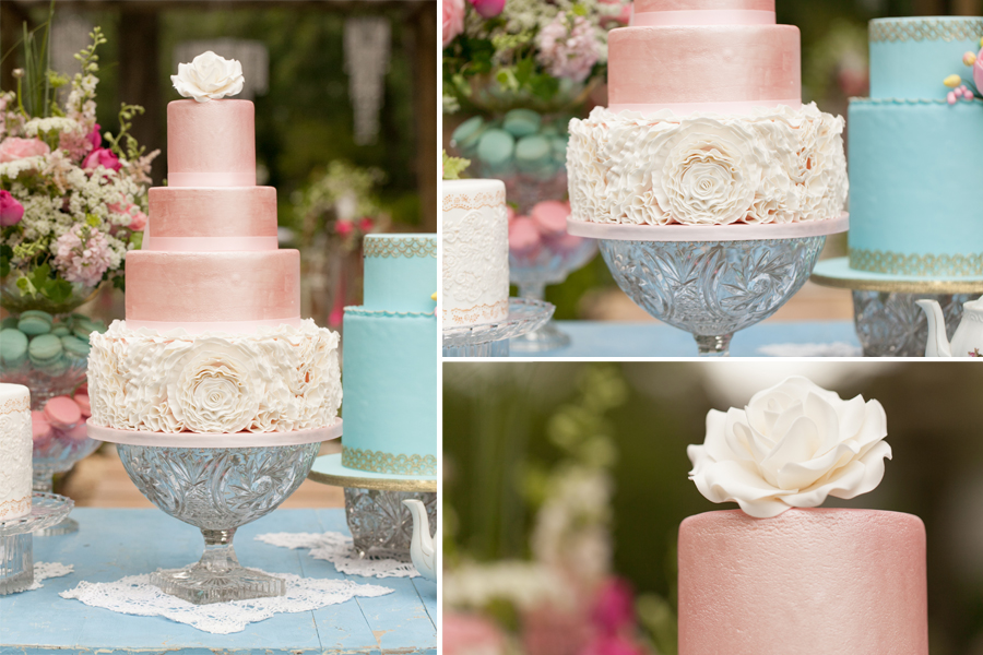orlando wedding photographer ruffled cake pink and blue wedding cake