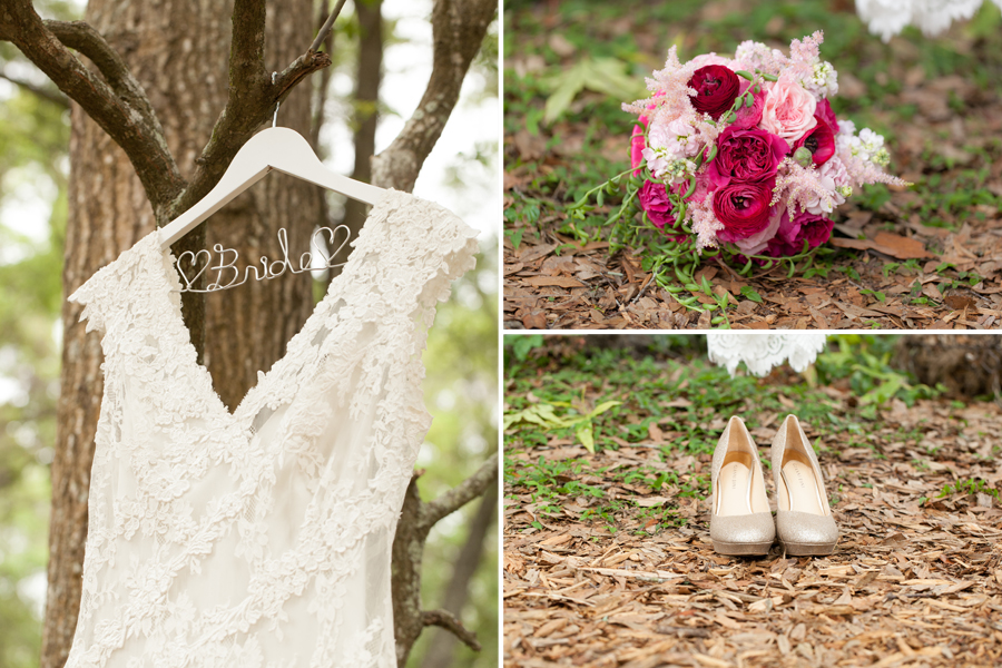 orlando wedding photography lace bridal gown glitter wedding shoes hot pink and light pink bouquet