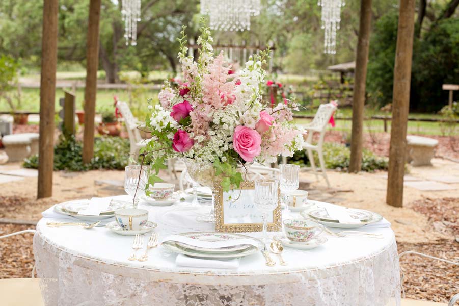 iron table lace table cloth hot pink and light pink wedding