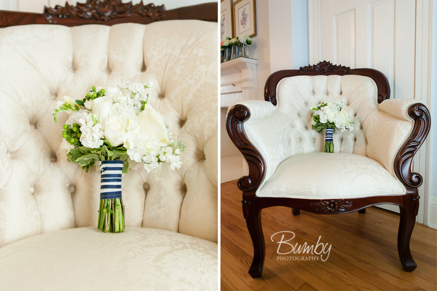 white mixed roses wedding bouquet in vintage chair orlando wedding photographer