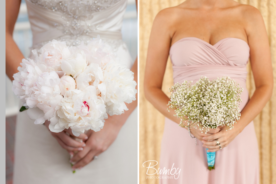 white peonies wedding bouquet and baby breath bouquet