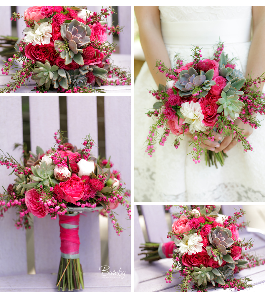 hot pink roses garden wedding bouquet