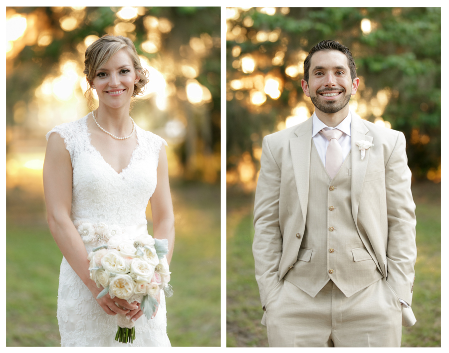 bride and groom portraits wearing pearl necklace