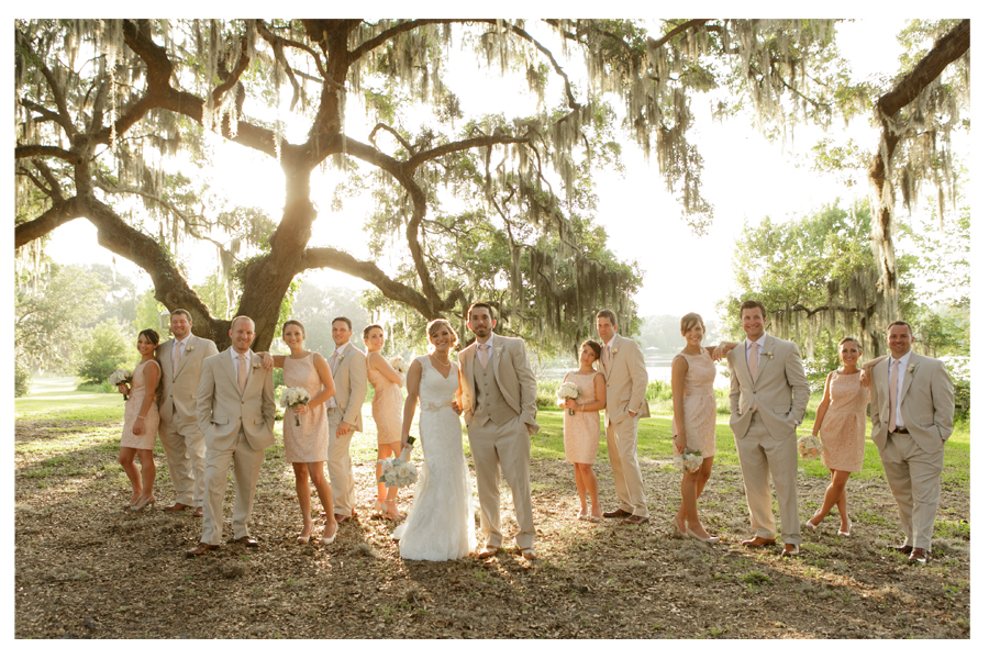 bridal party under oak tree