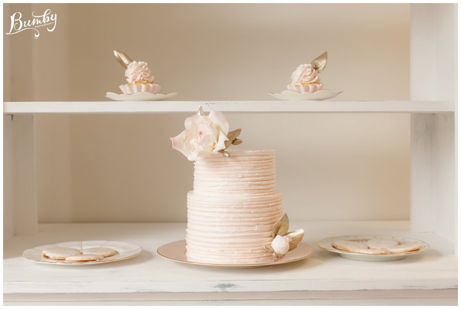 Blush Rose Wedding Cake with blush pink cupcakes