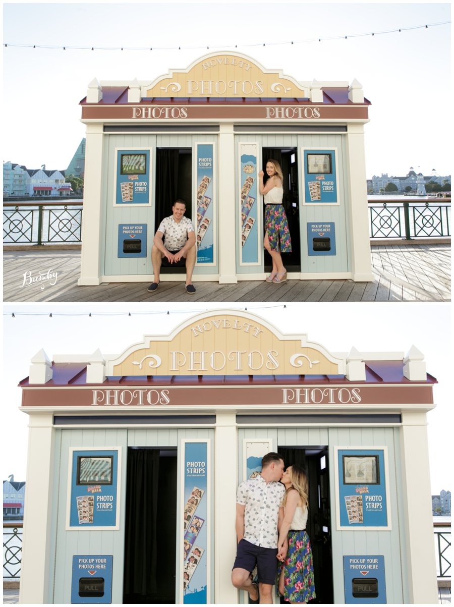 Couple kissing in photo booth at Disney's Boardwalk