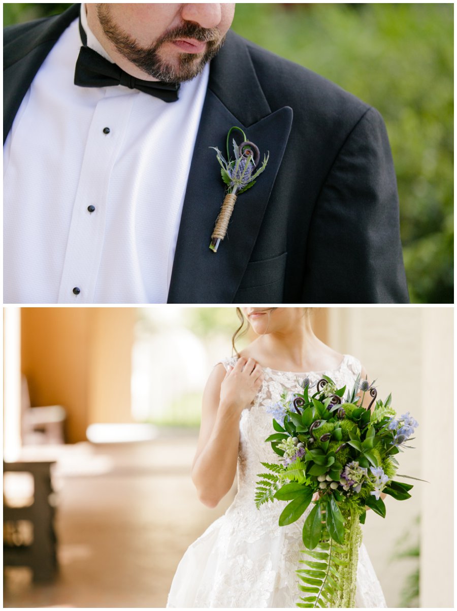 groom green and blue boutonnière bridal bouquet 
