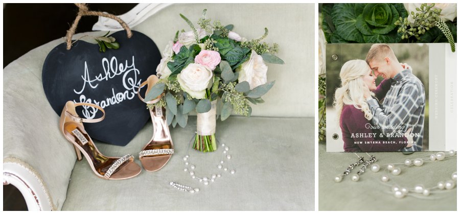 wedding bouquet with bridal shoes