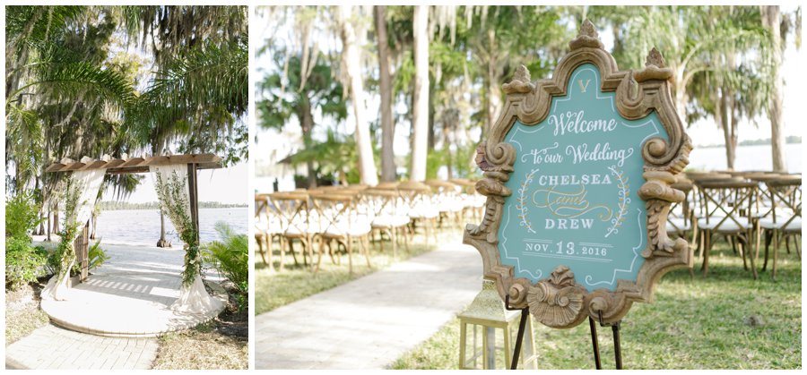 custom chalk sign and ceremony arch at paradise cove wedding
