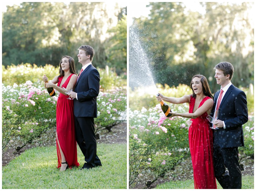 champagne popping at leu gardens engagement