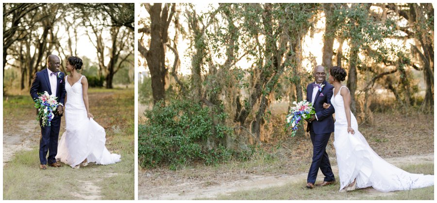 intimate destination wedding couple walking under trees