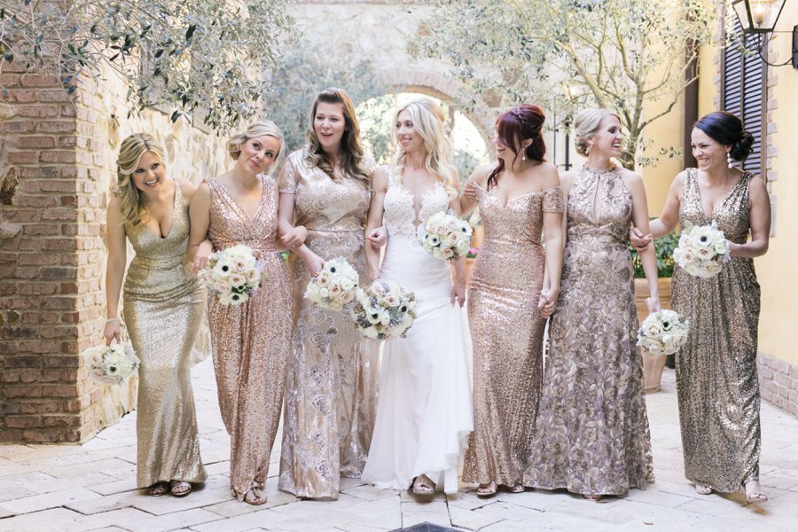 Gold glittery bridesmaid dresses