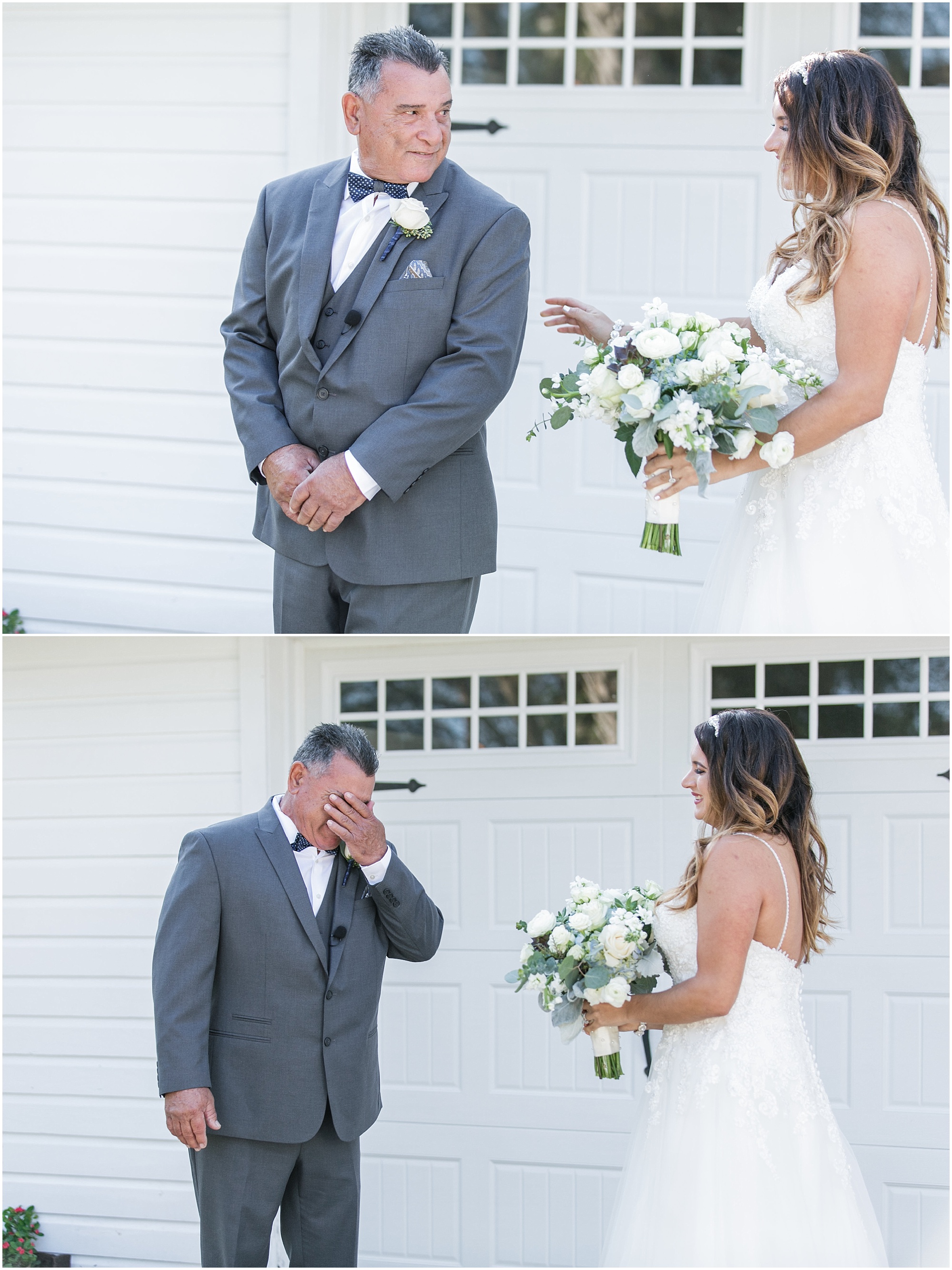 Emotional dad seeing his daughter in her wedding dress