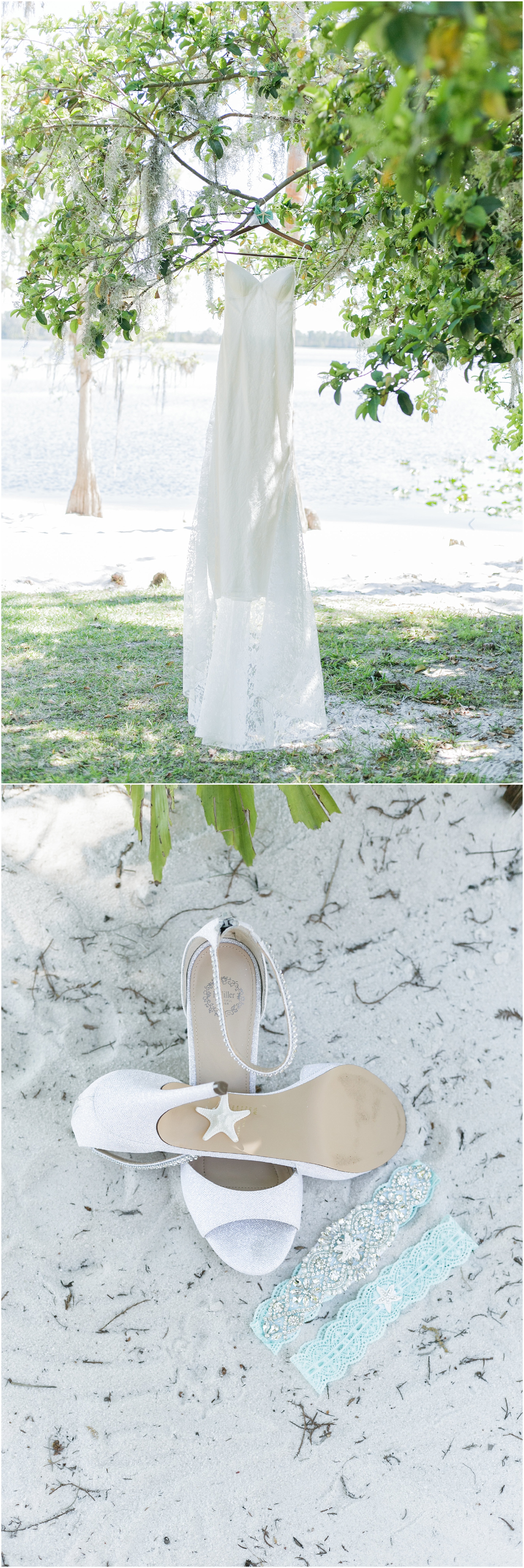 Paradise wedding dress and shoes.