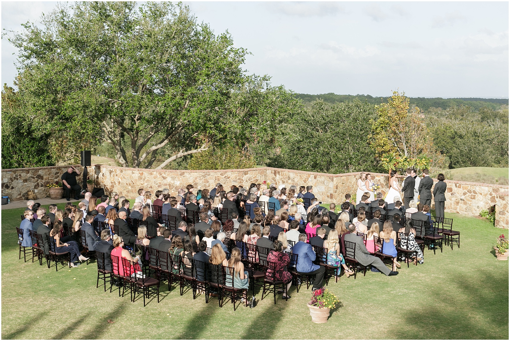 Overview of the ceremony from a balcony at Bella Collina. 