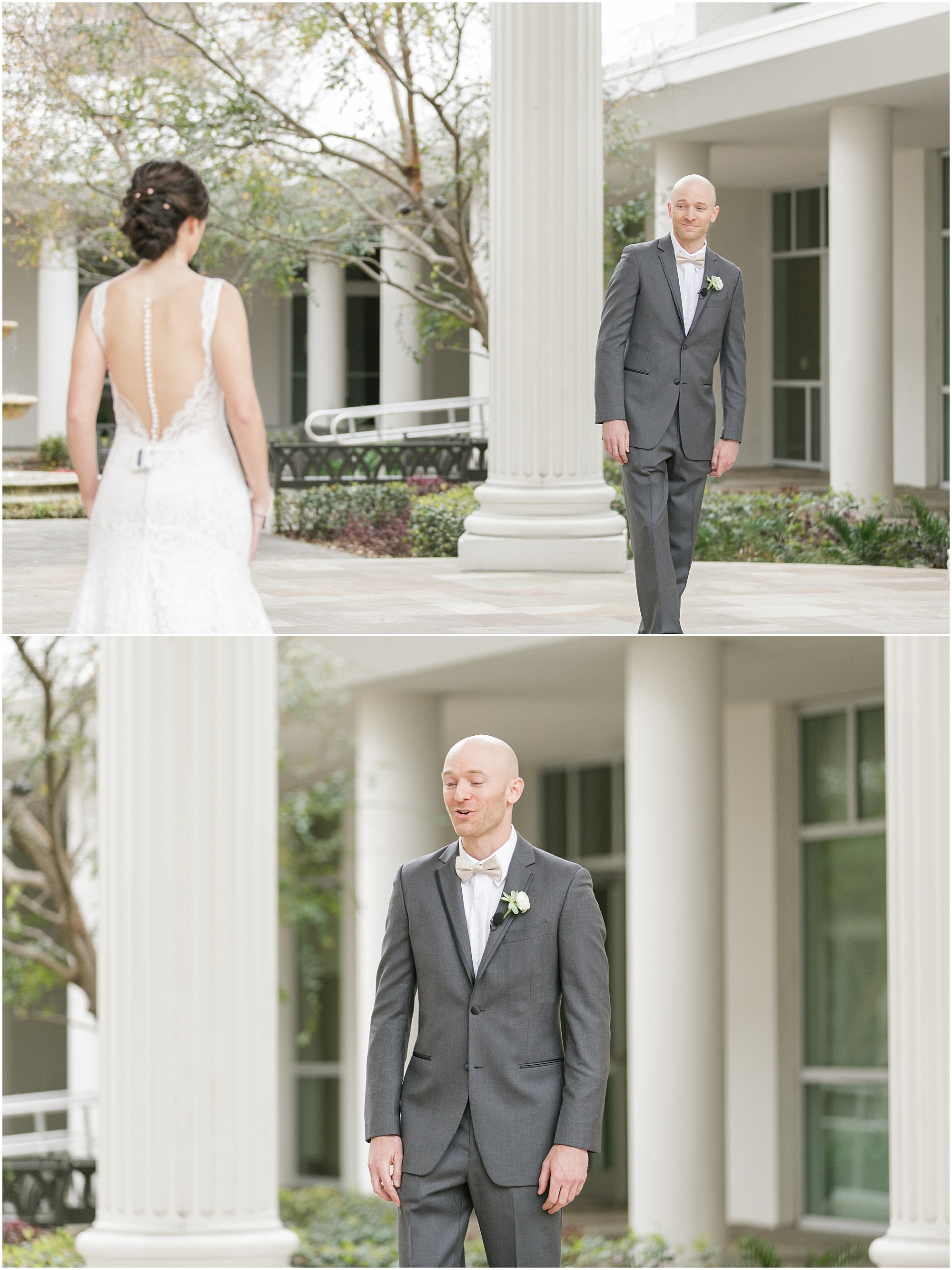 Groom is shocked when he turns around and sees his bride for the first time.