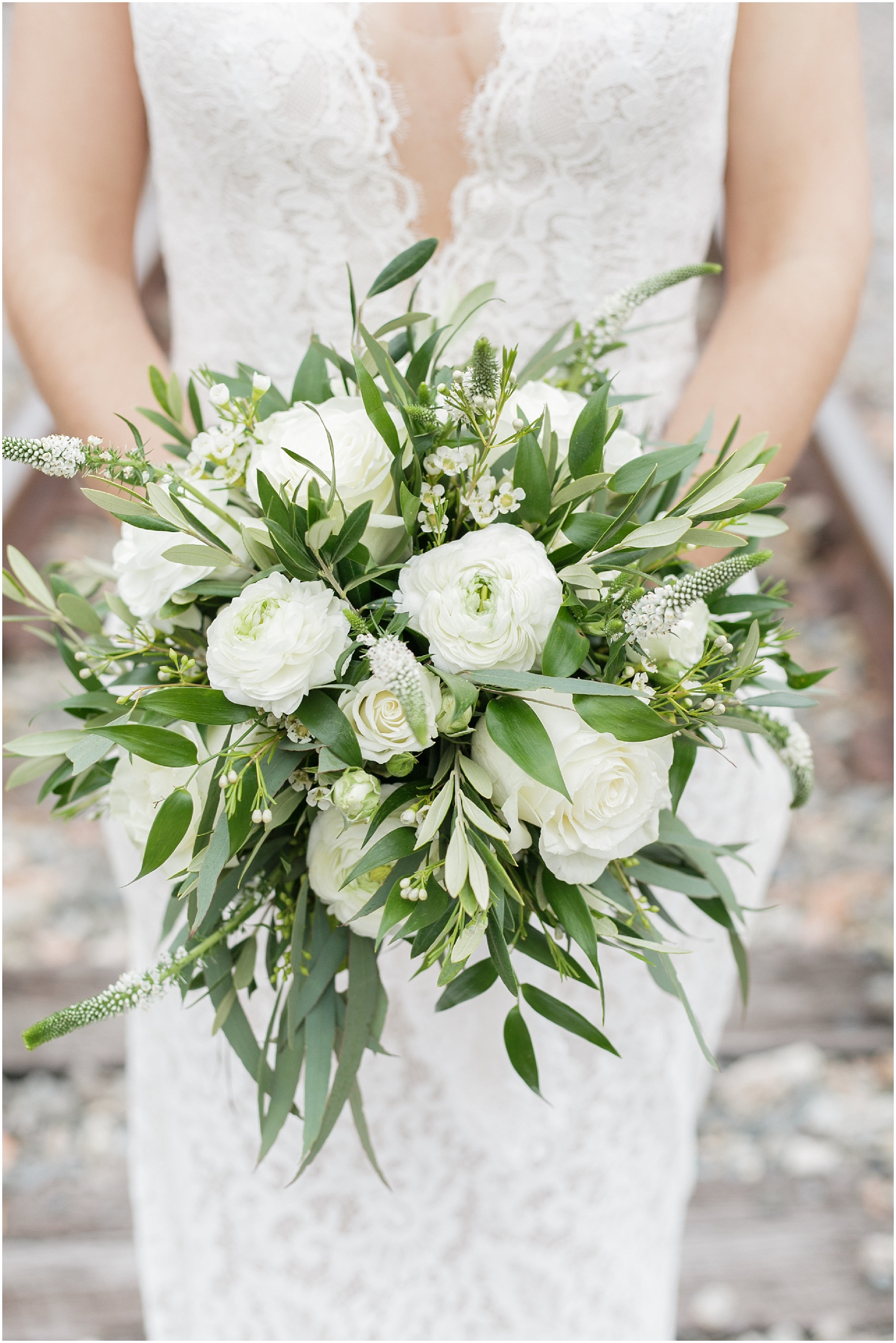 Wedding bouquet with white roses