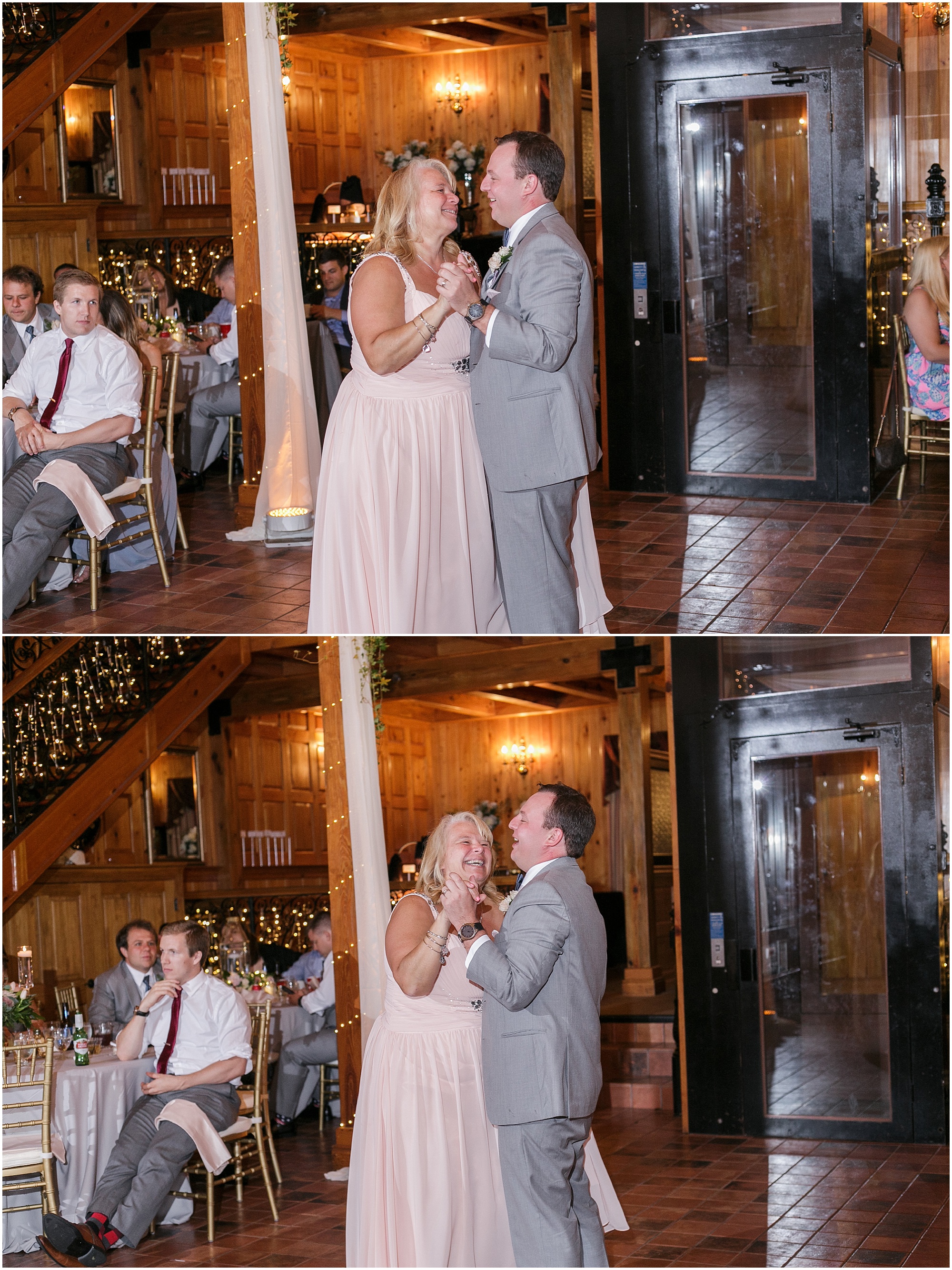 Mother dances with her son at his wedding.