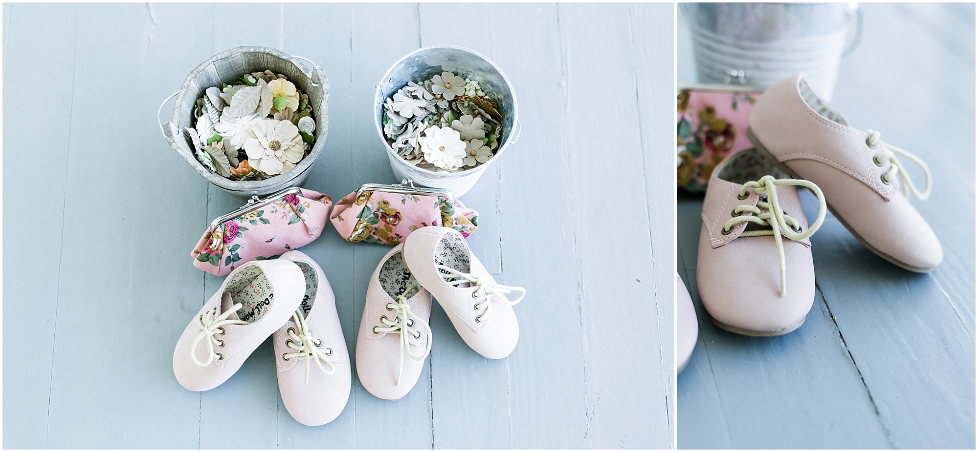 Shoes for flower girls and flower buckets