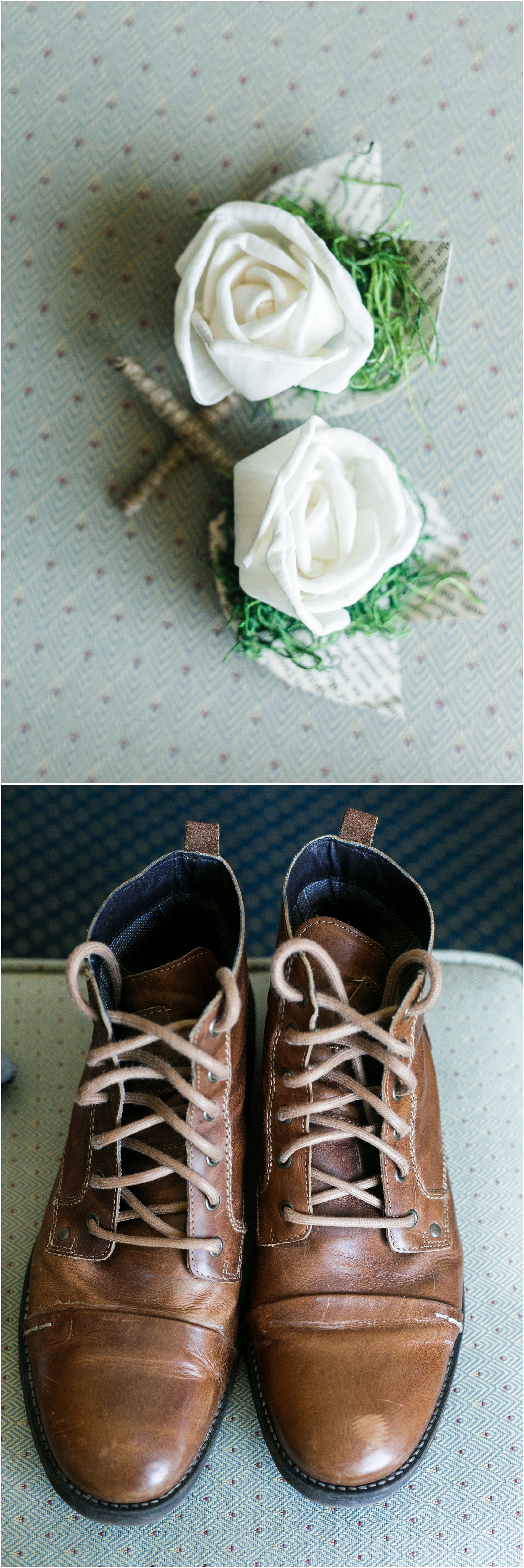 Grooms boutonnière and wedding shoes