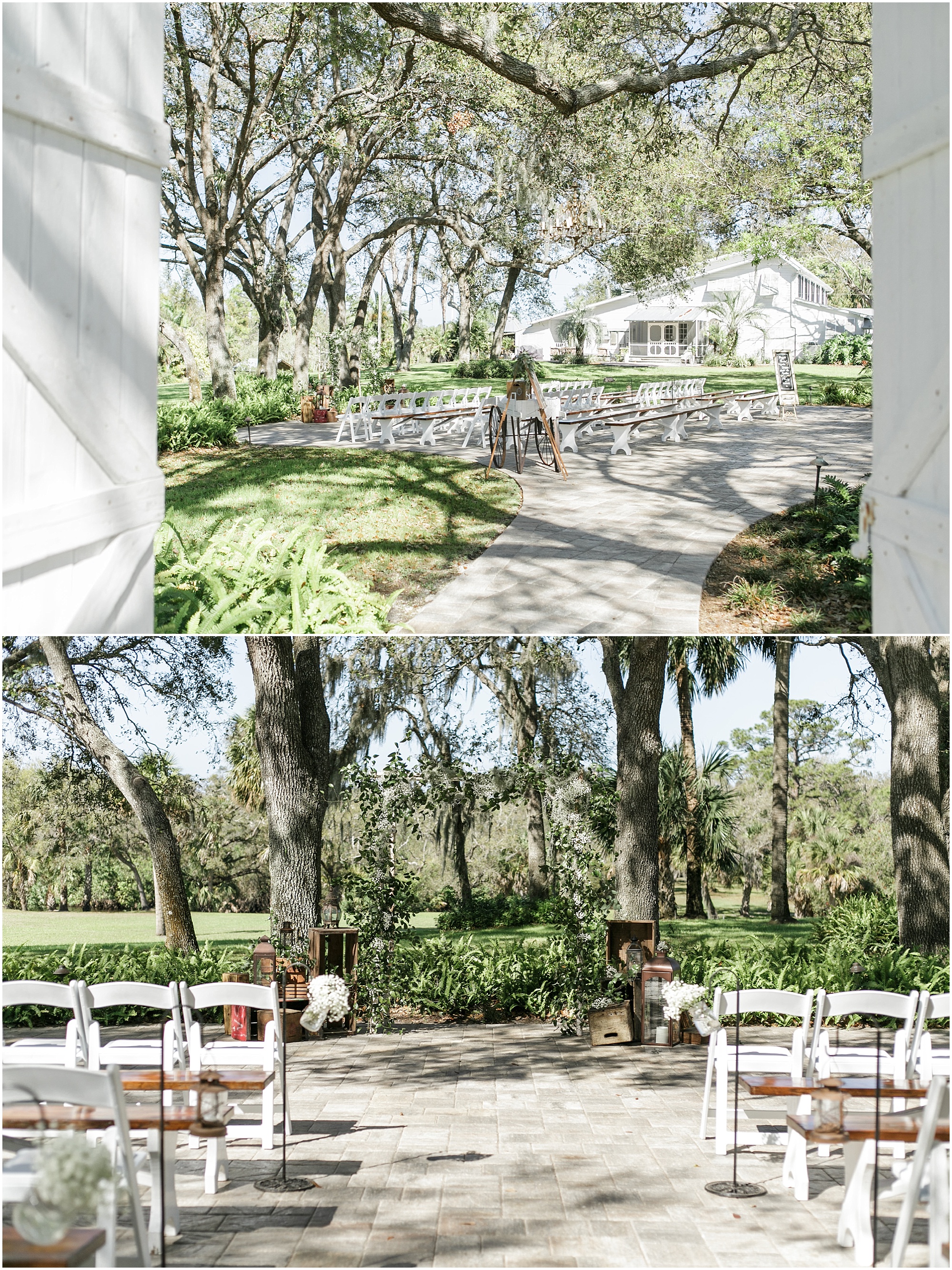 Vintage outdoor wedding ceremony space at Up the Creek Farms