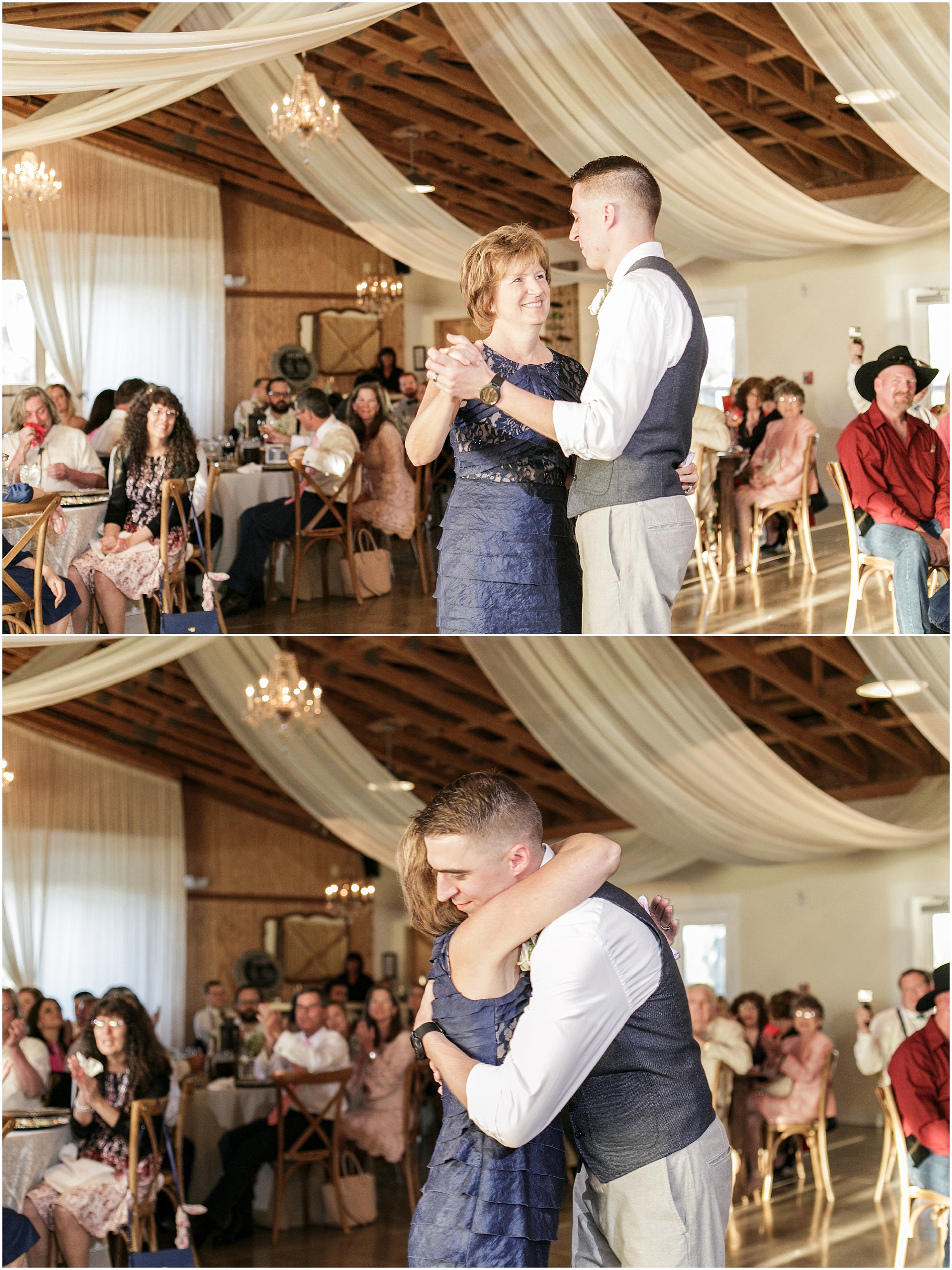 Groom dancing with his mother at his wedding.
