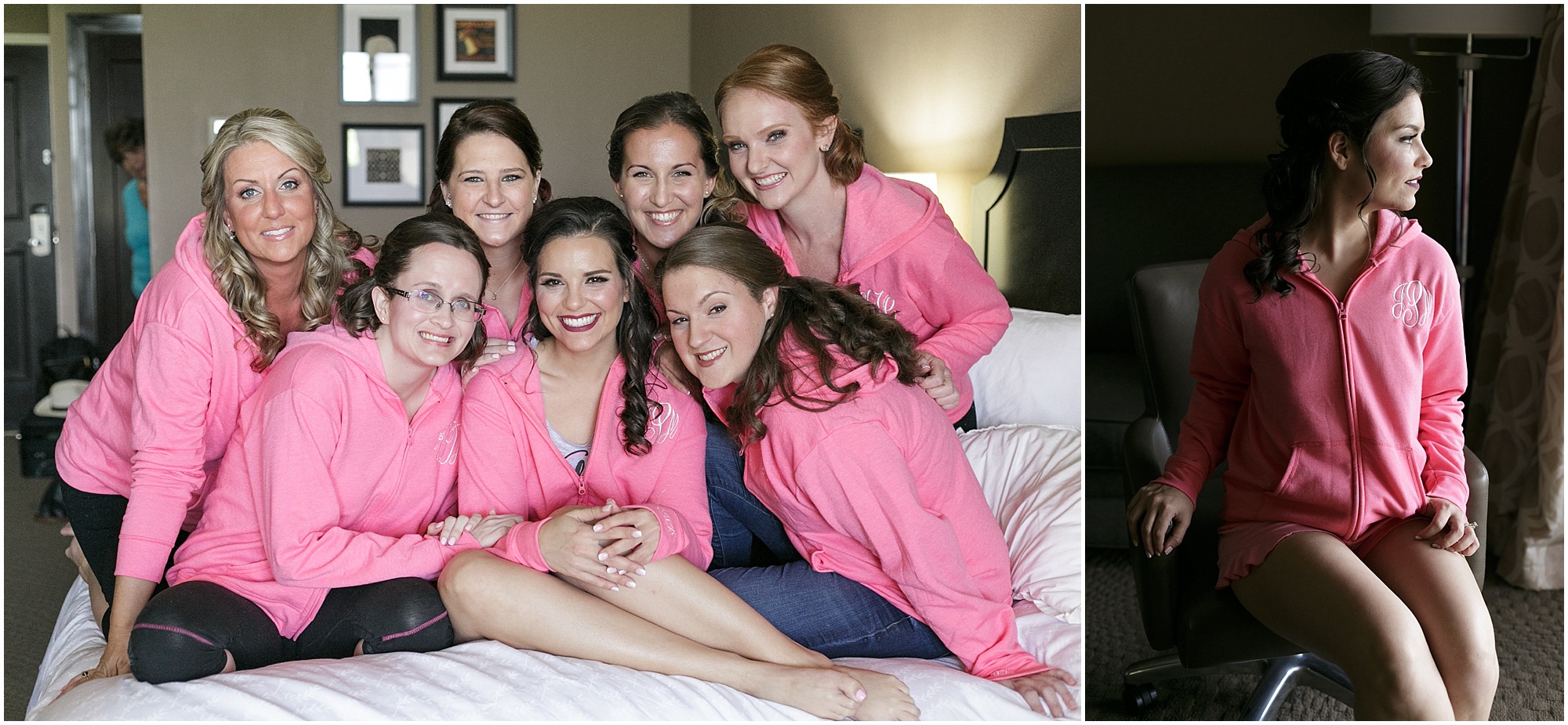 Bride and her bridesmaids relaxing before getting ready for the wedding. 