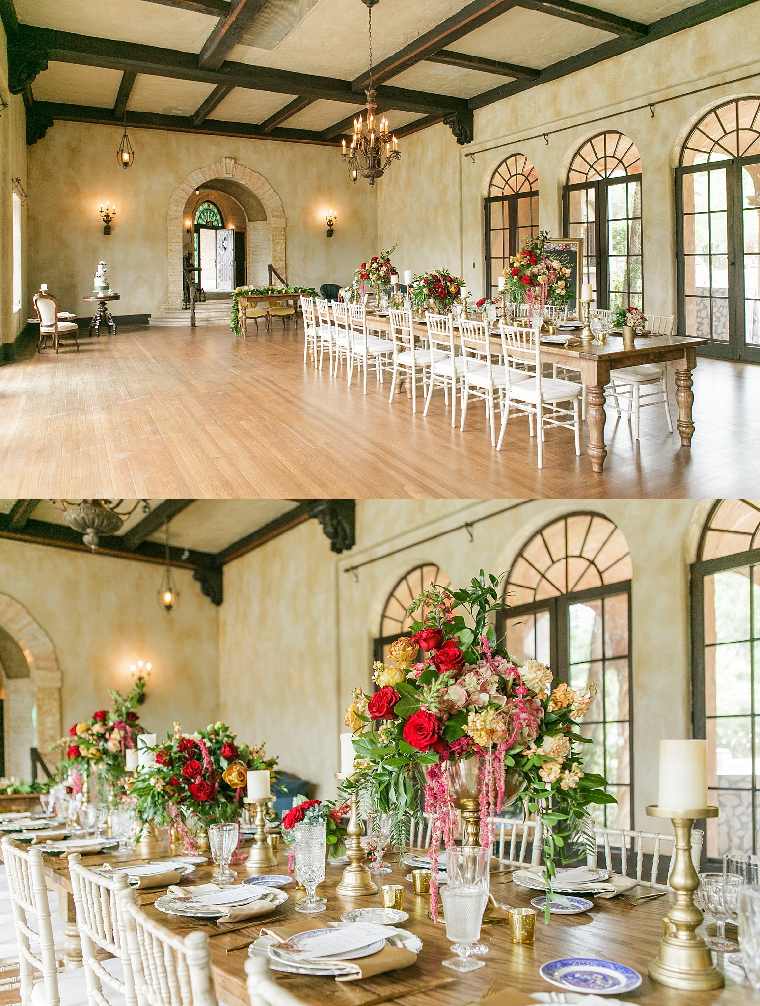 Reception space in the ballroom at The Howey Mansion.