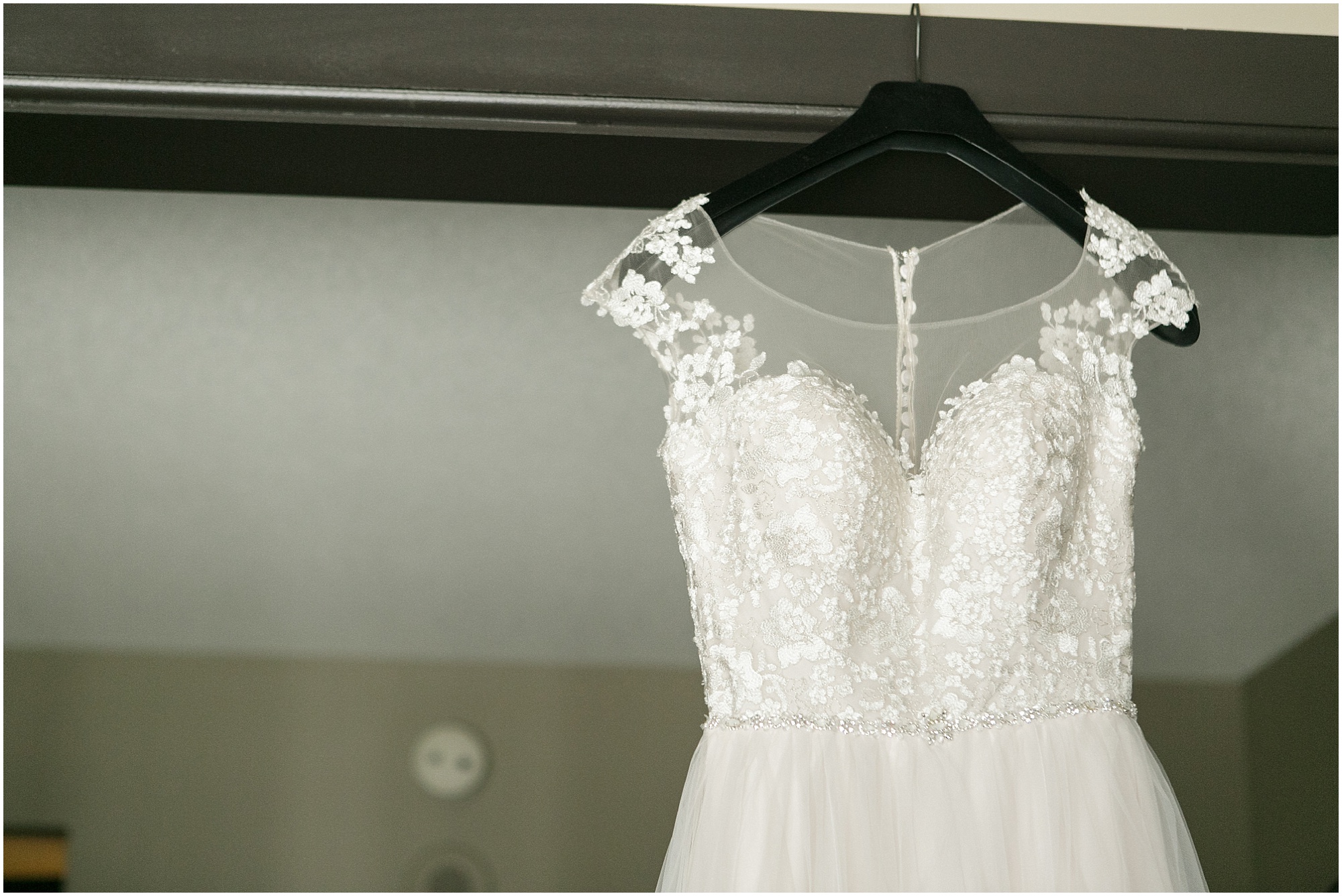 Close up of the bride's vintage wedding dress.