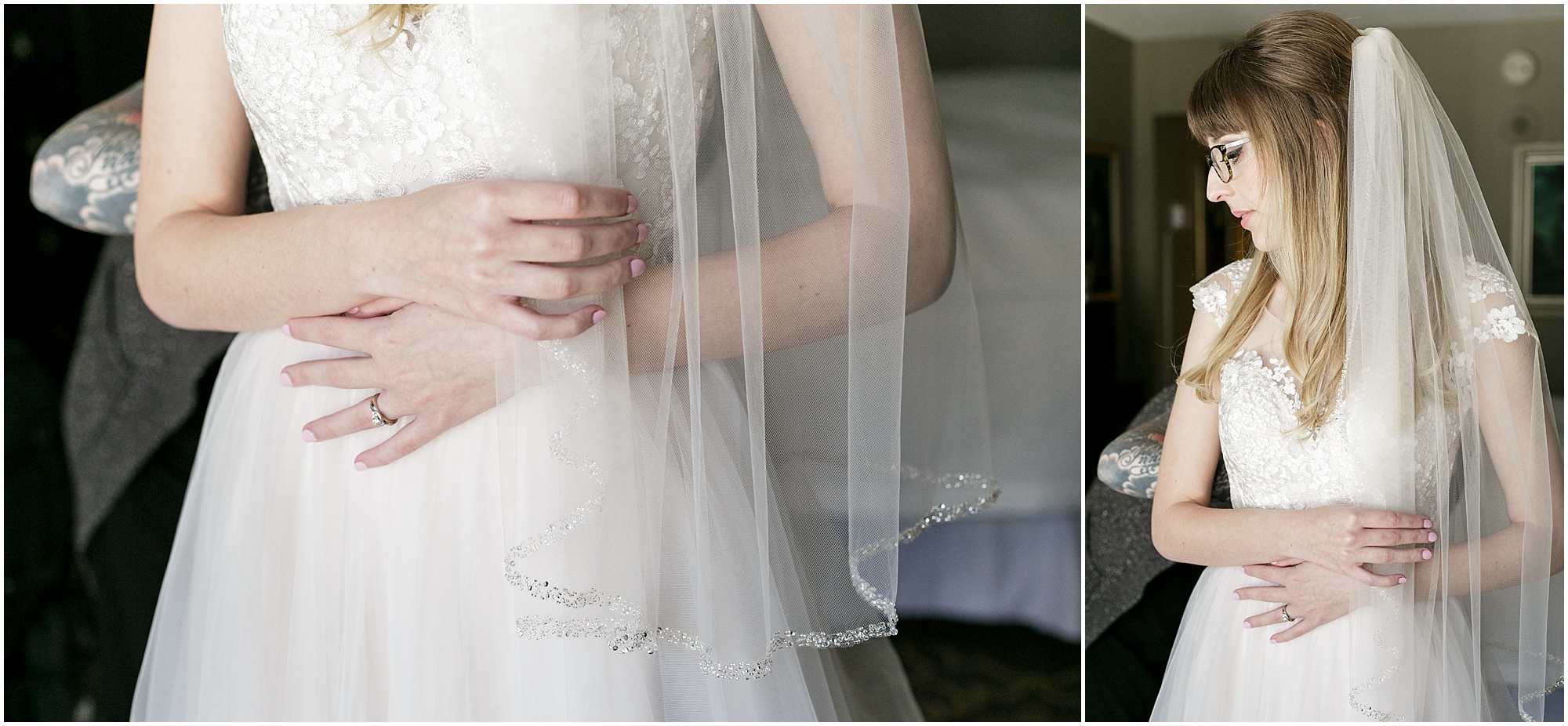 Bride in her wedding dress and veil.
