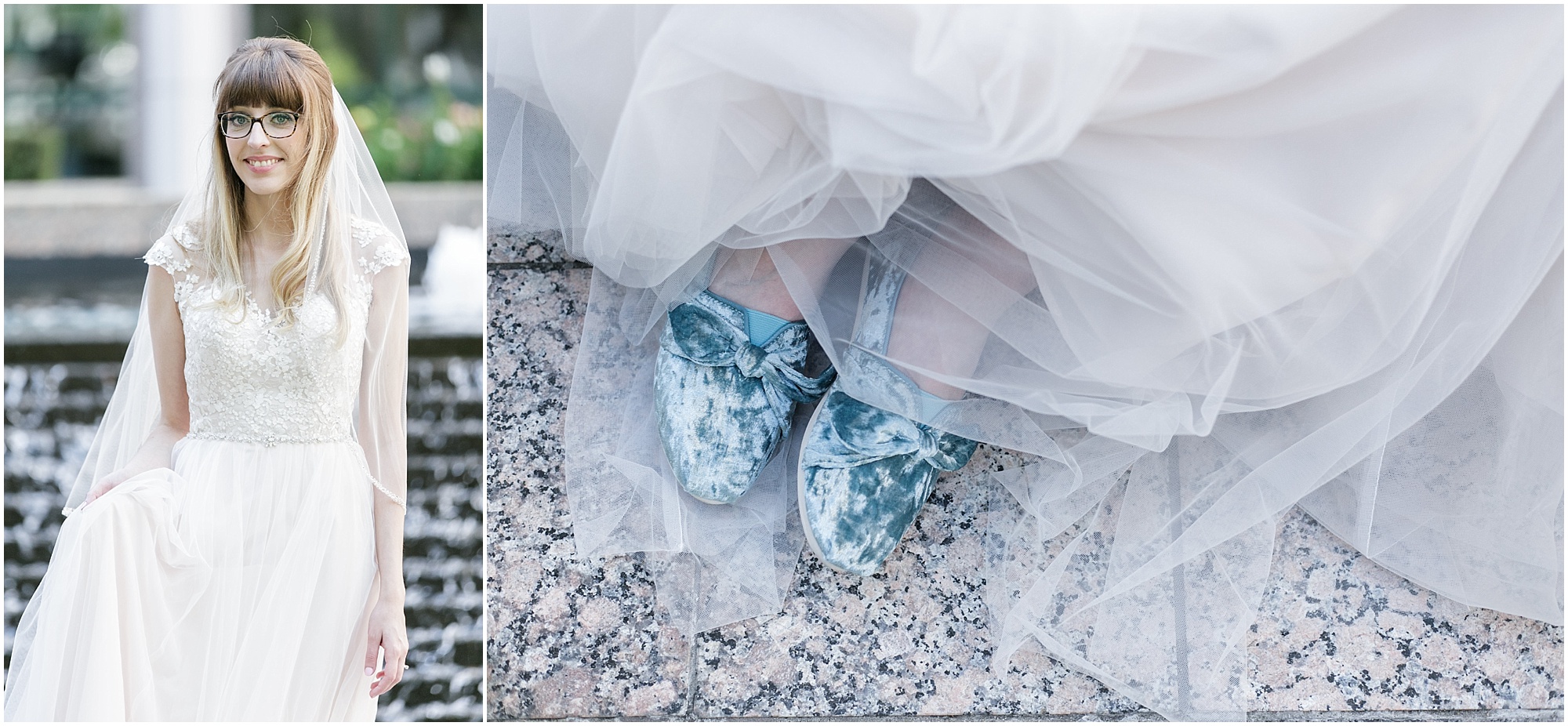 Portrait of the bride and her shoes in downtown Orlando.