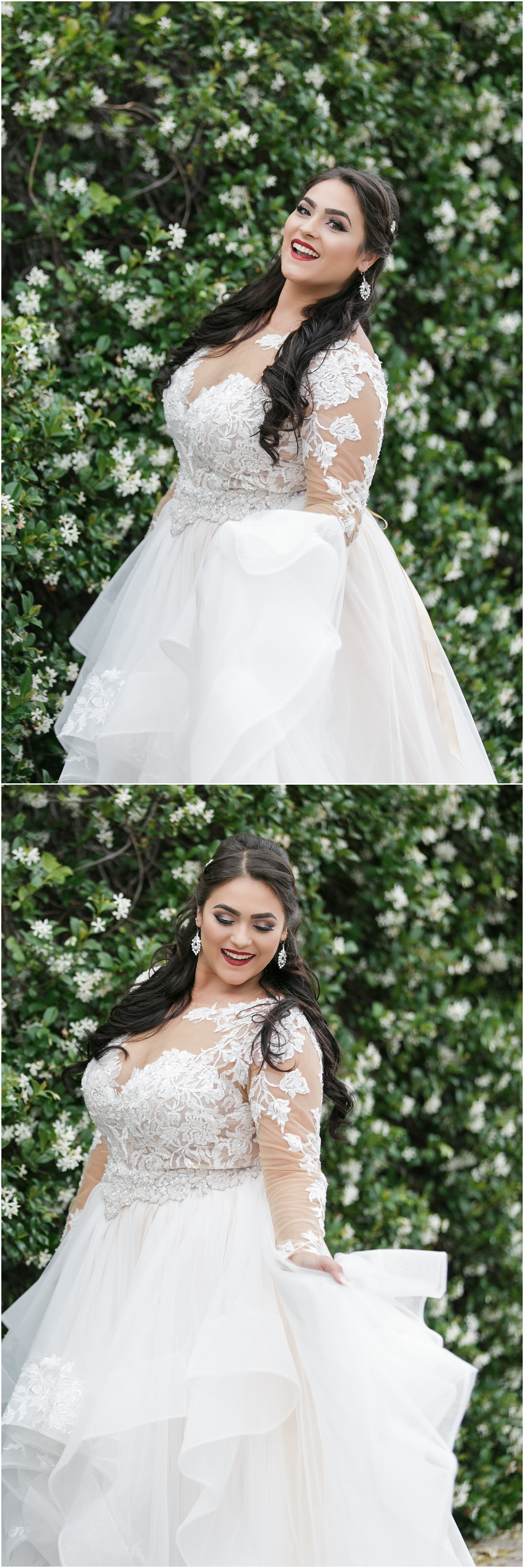 Portraits of the bride in her wedding dress. 