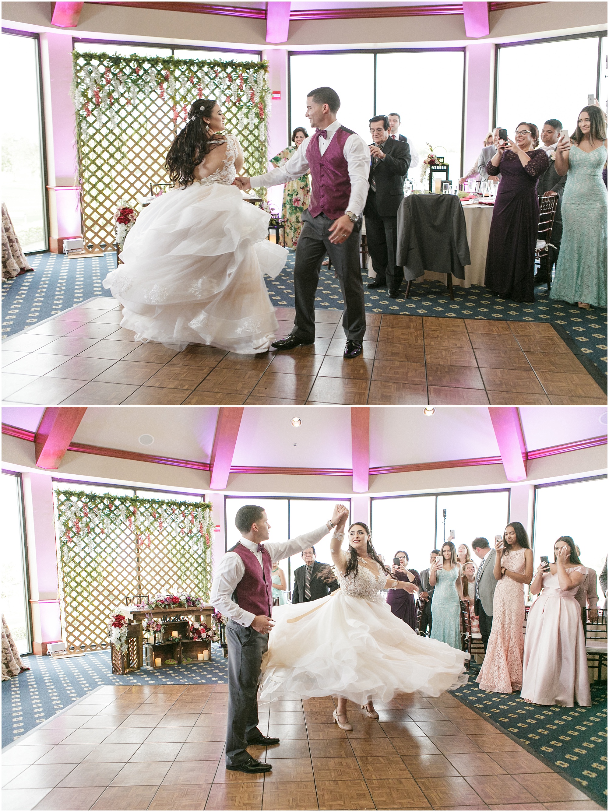 Couple dancing their choreographed first dance. 