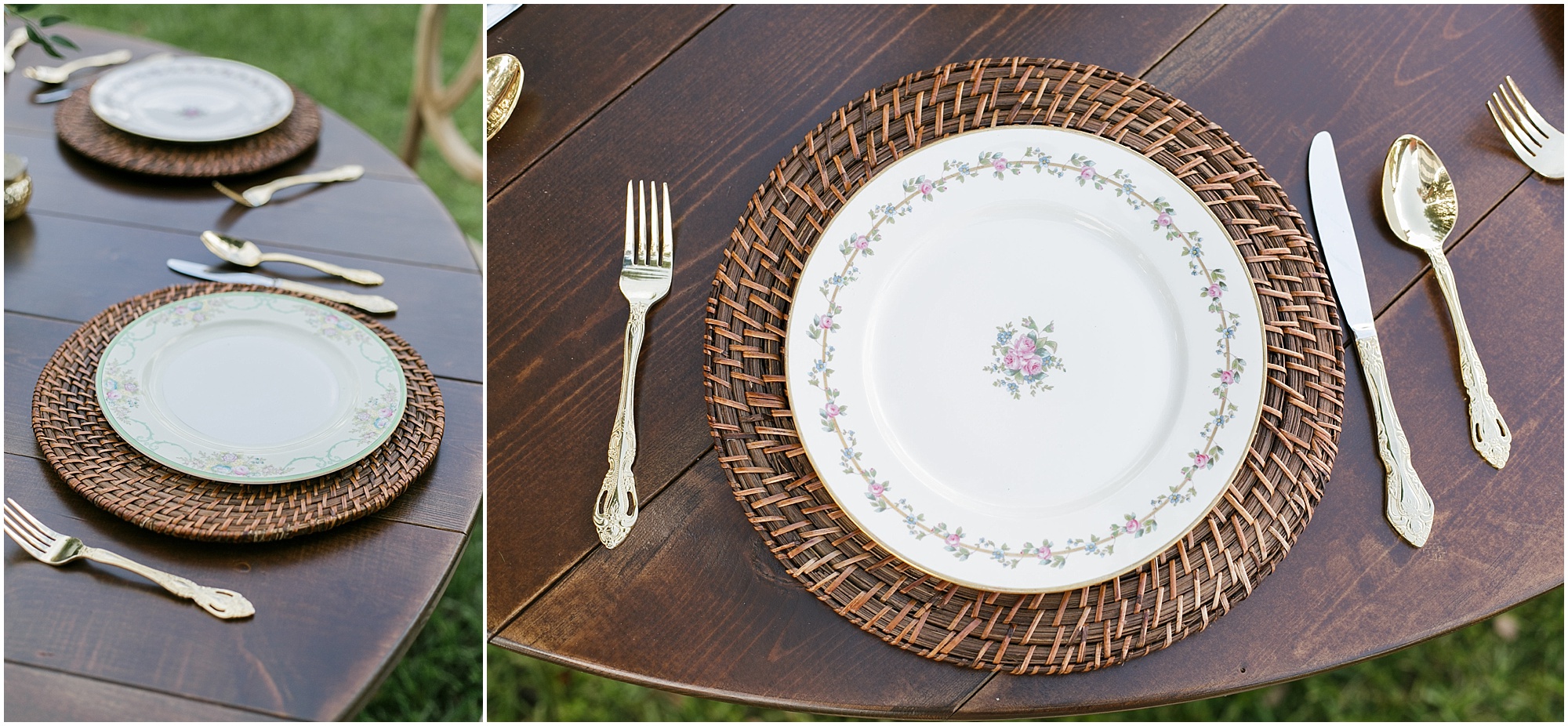 Vintage plates and flatware for a Florida inspired wedding. 