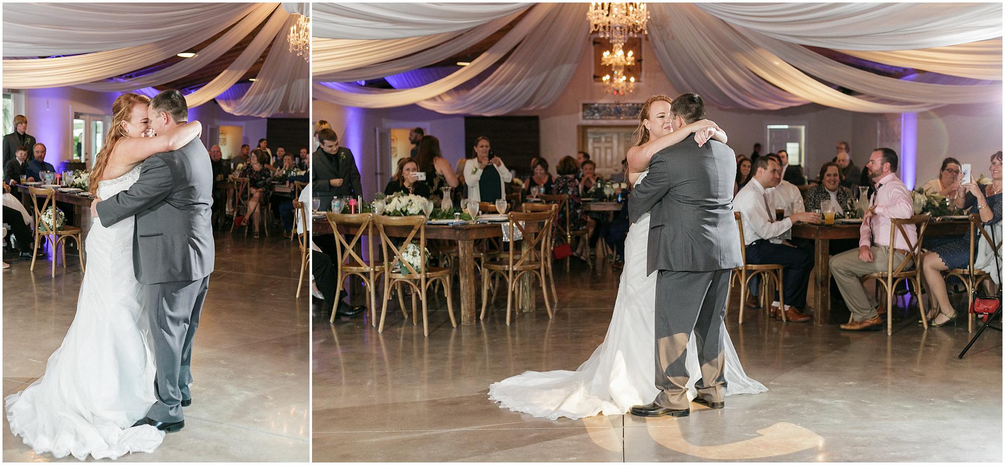 Bride and groom dancing in their first dance. 