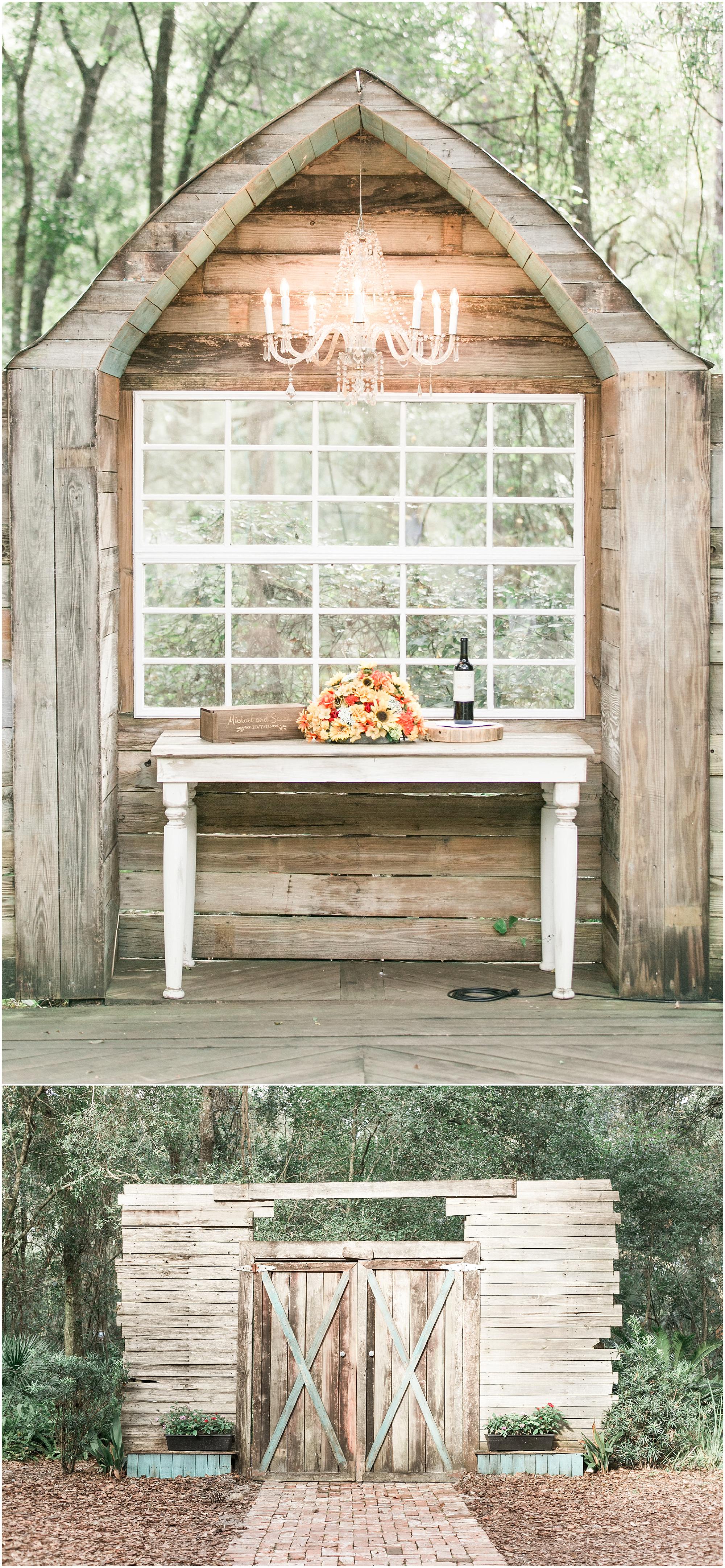 Outdoor rustic ceremony space at Bridle Oaks barn