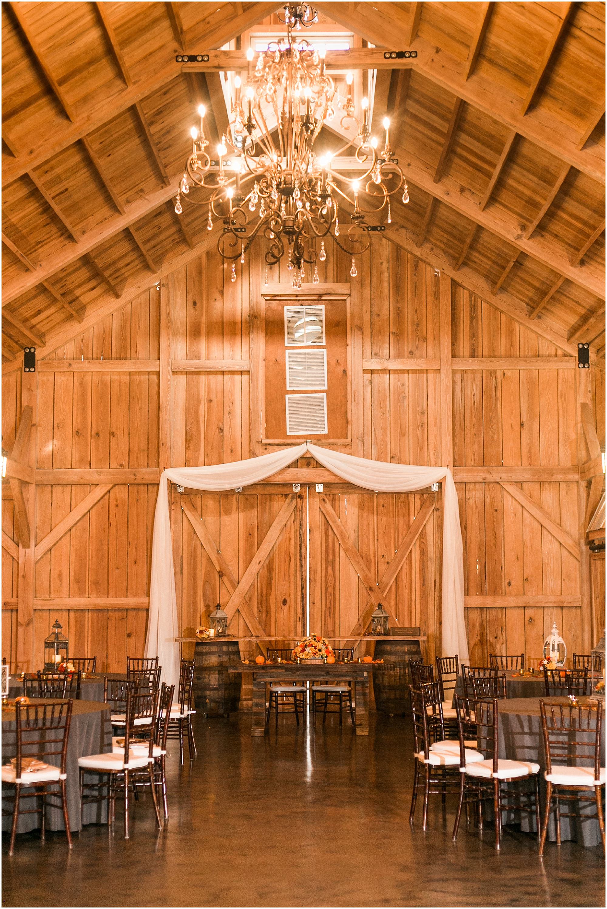 Inside of the barn transformed for a wedding reception