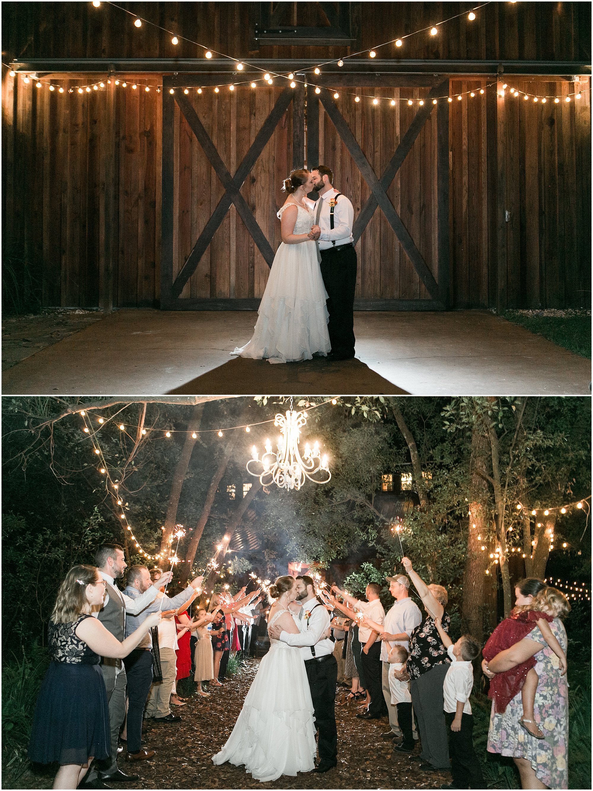 Enchanted forest wedding comes to an end at the bride and groom run through a tunnel of sparklers