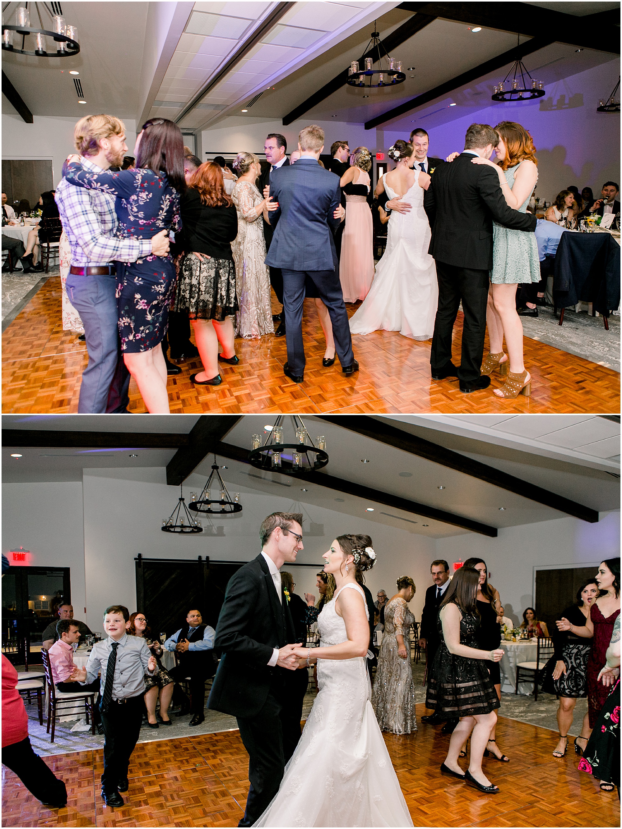 Guests dancing at wedding.