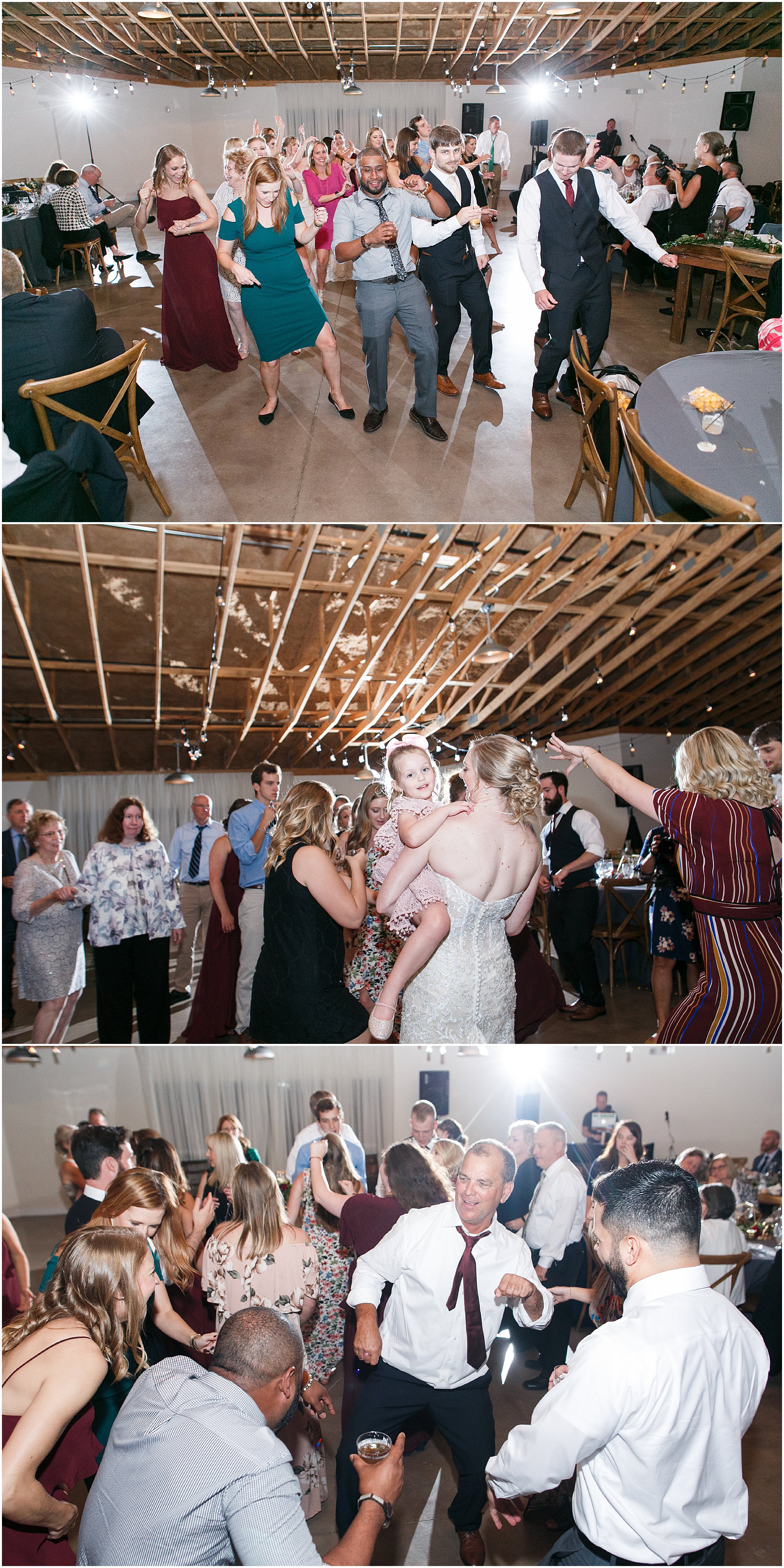 Wedding guests dancing at reception