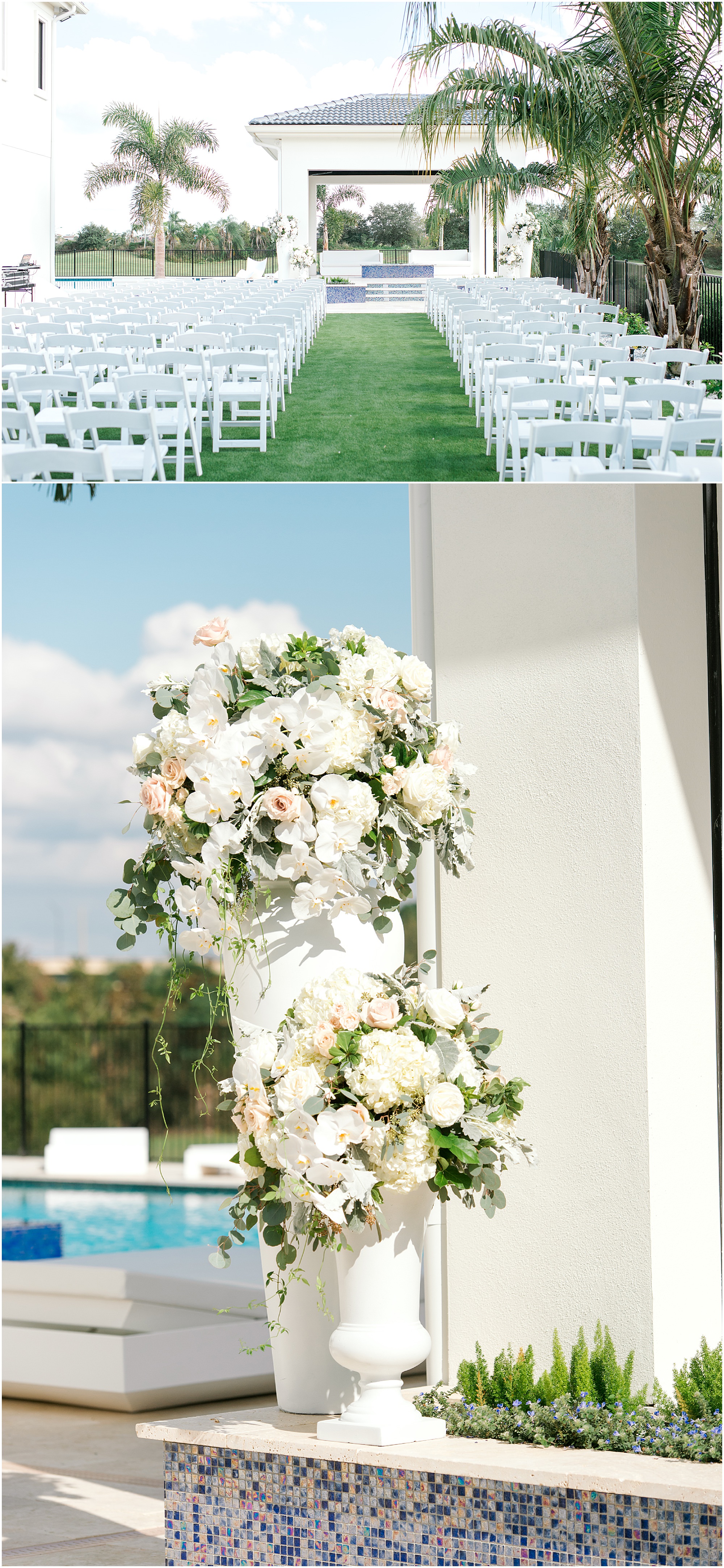Outdoor wedding ceremony at a private residence. 
