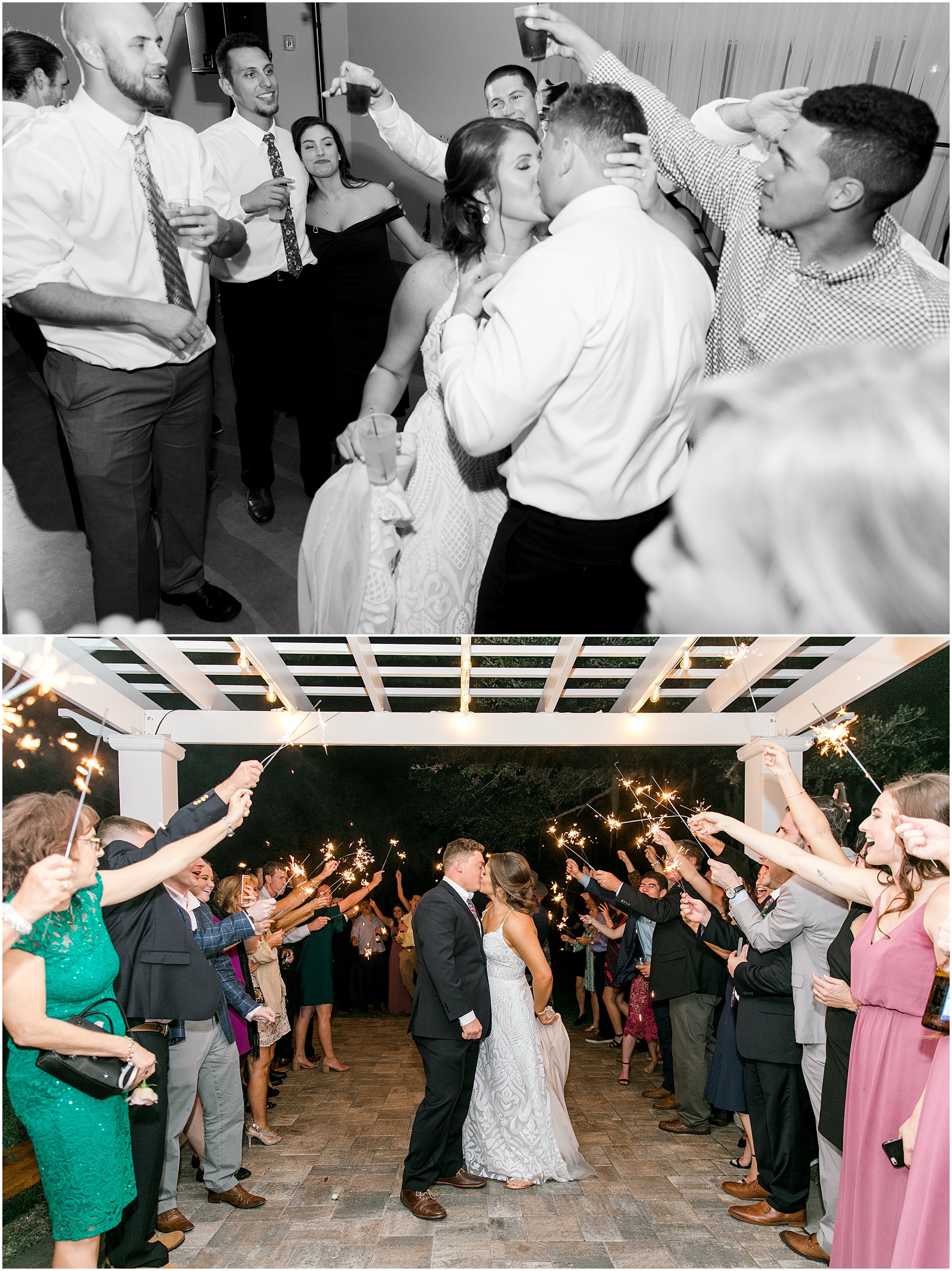Sparkler exit at up the creek farms from dusty rose and burgundy wedding 