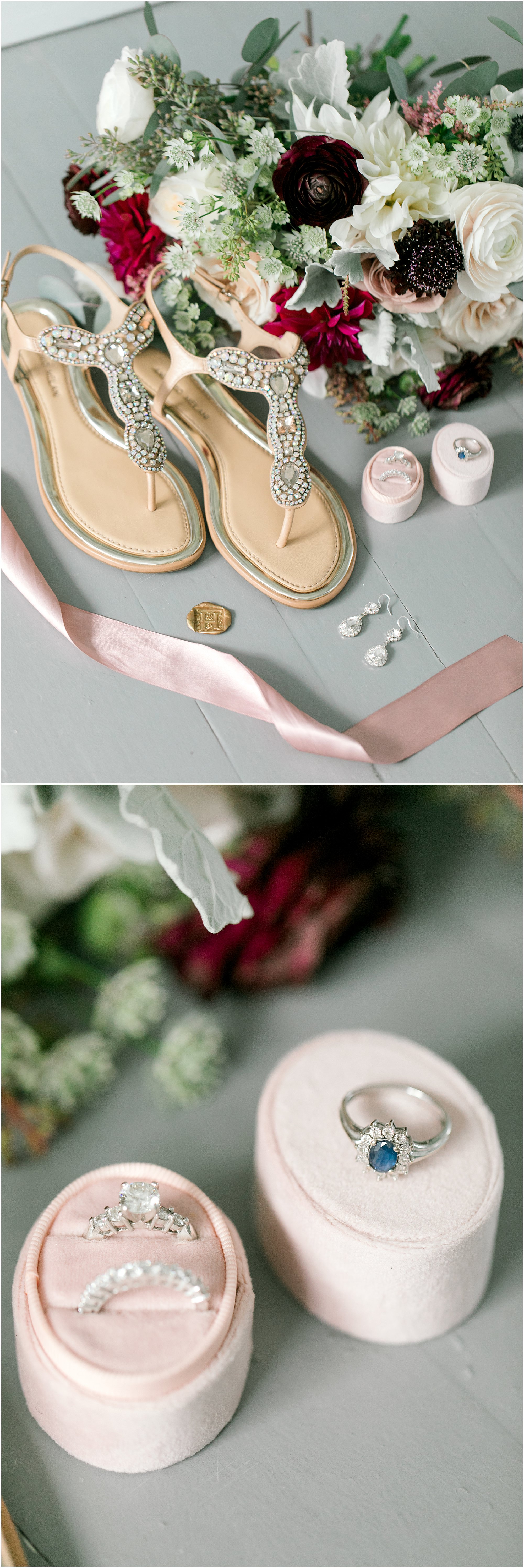 Dusty rose sash and other accessories for the bride. 