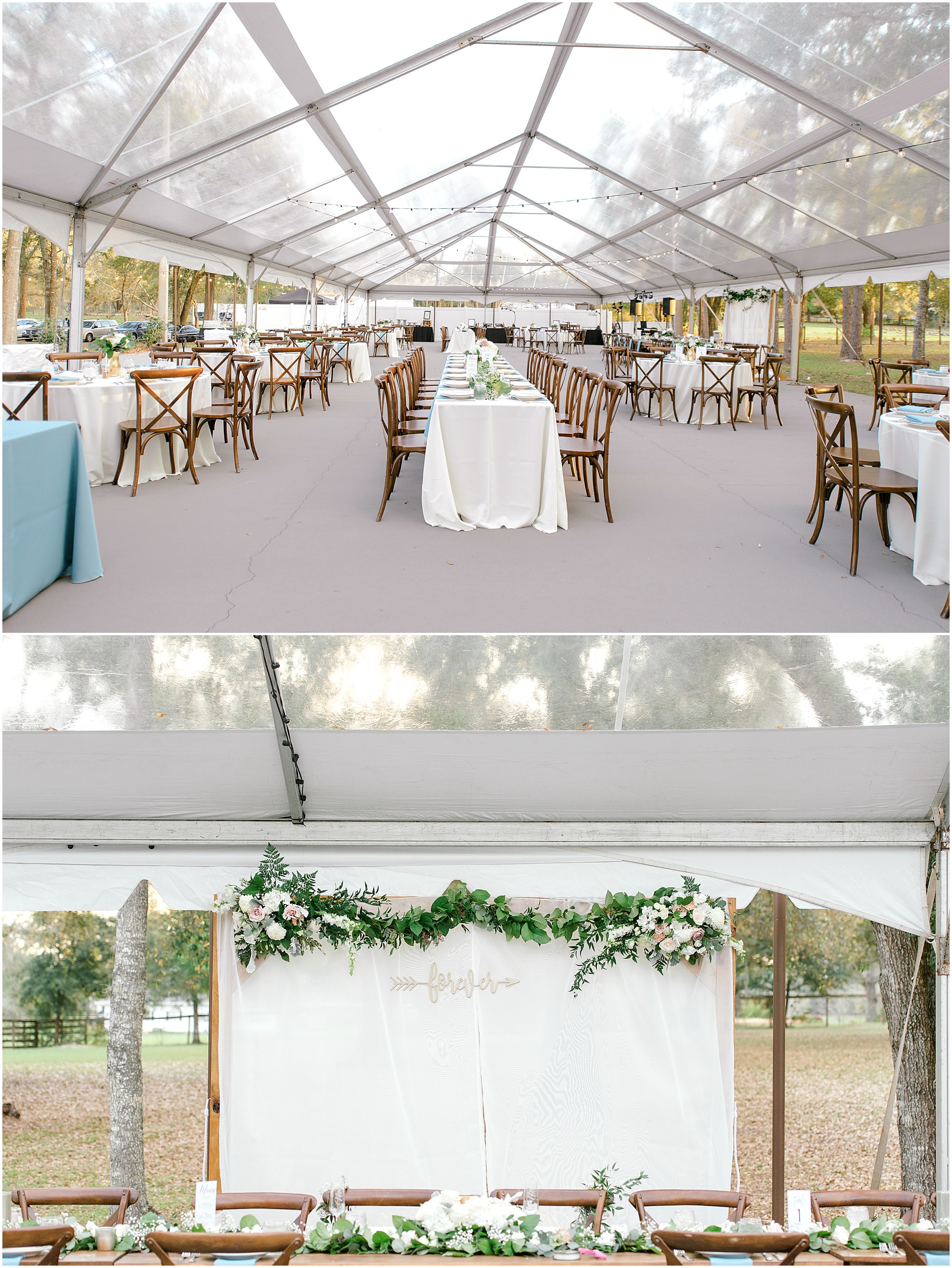 Outdoor reception under a clear tent