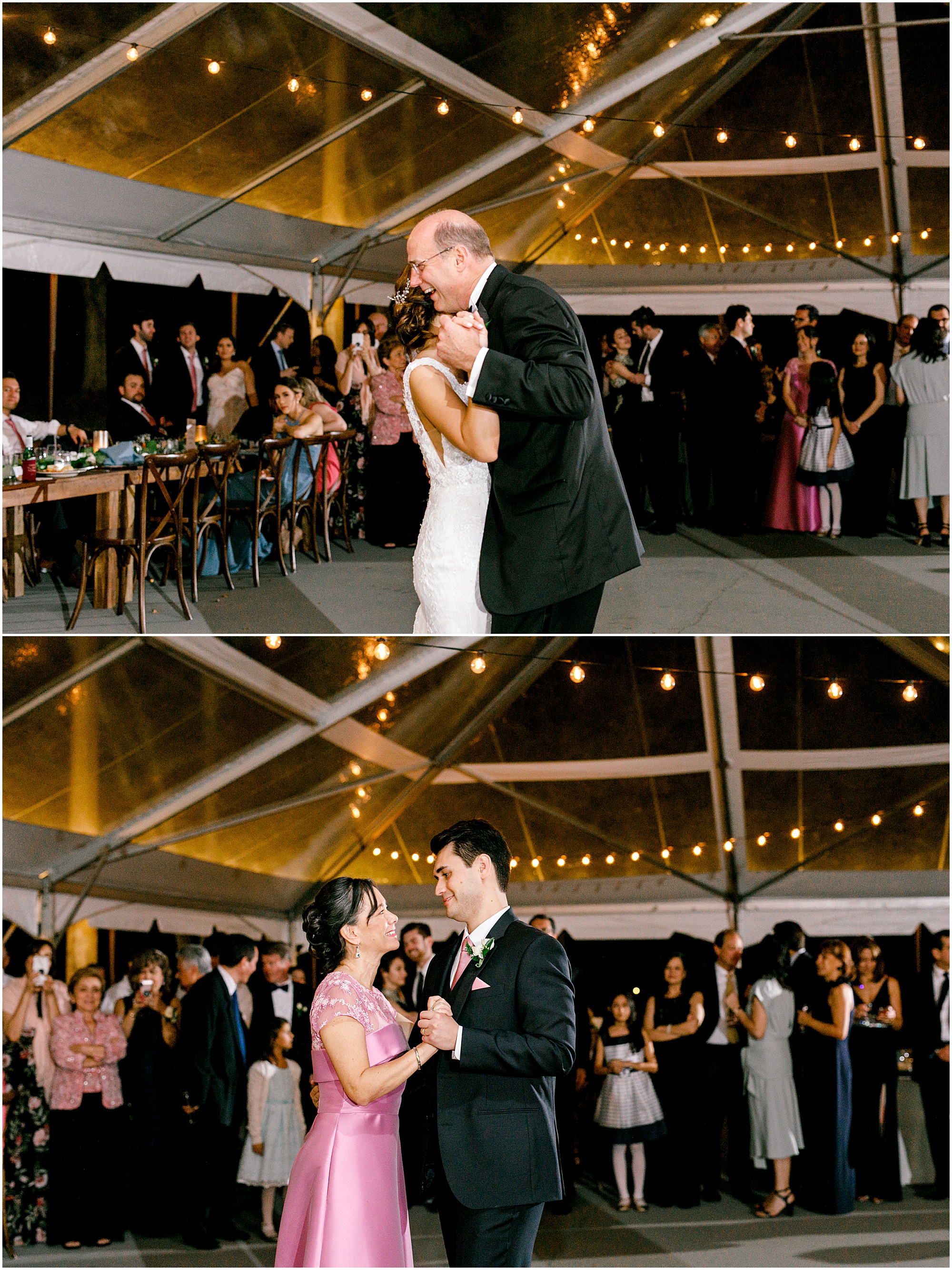 Bride dancing with her father and groom dancing with his mother