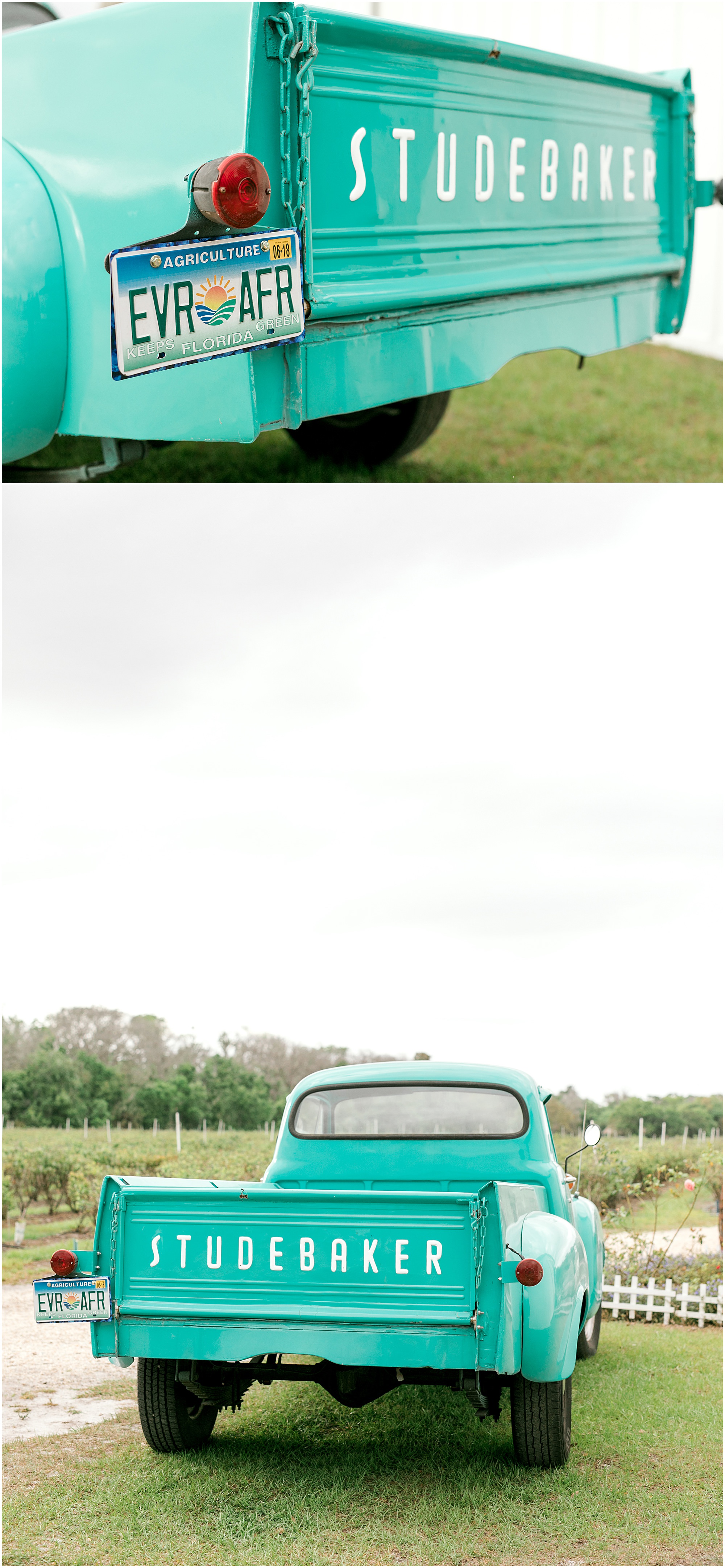 Ever After Engagement Session antique pickup truck at Ever After Farms venue.