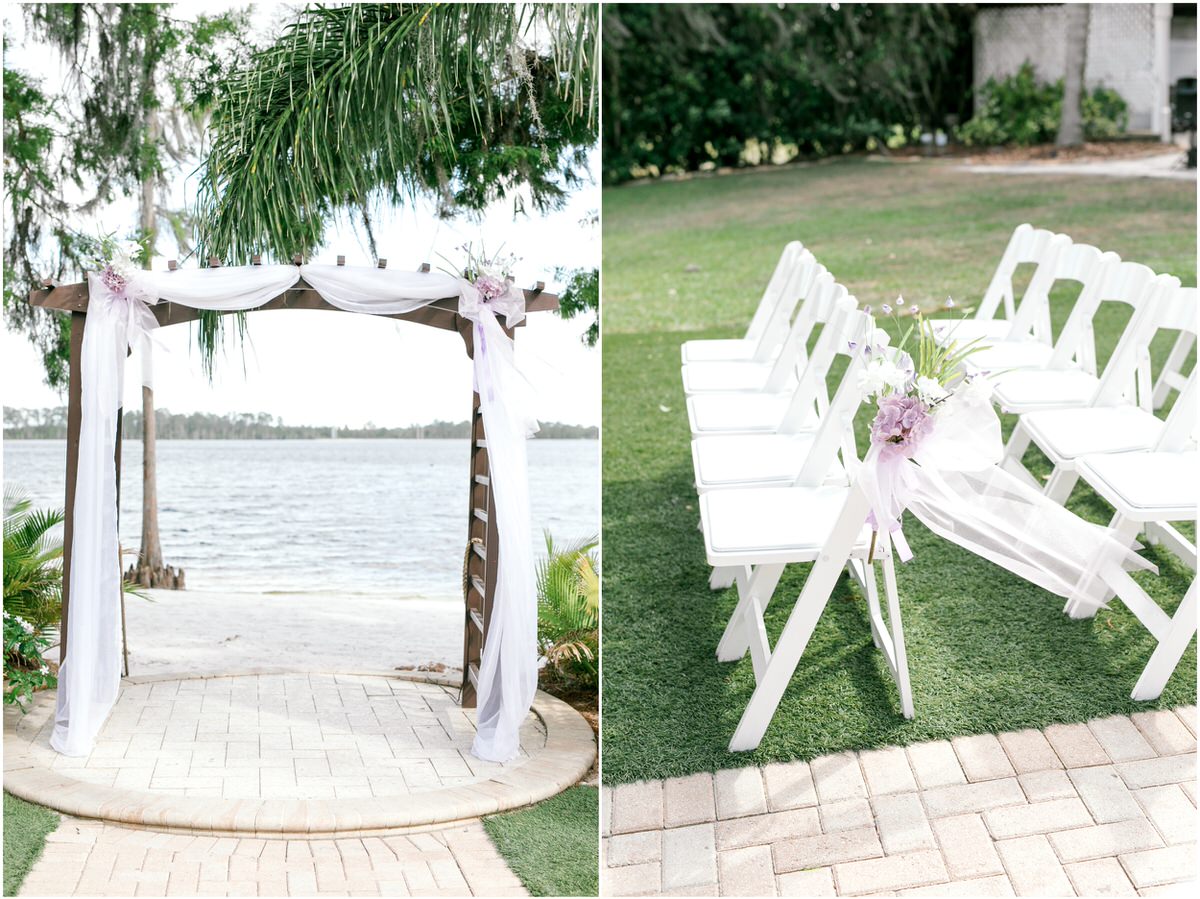 wedding details for outdoor ceremony with touches of lavender. 