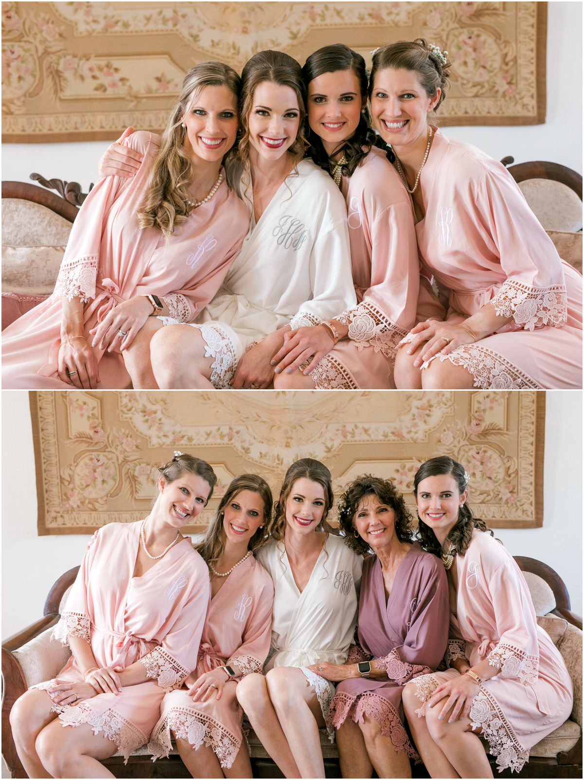 Bride and her bridal party in matching robes