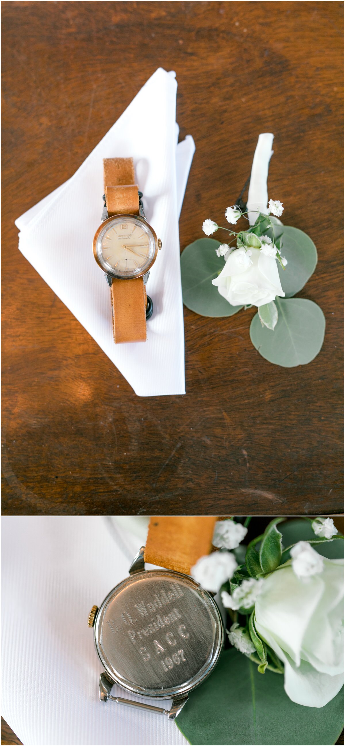 Antique watch and white flower